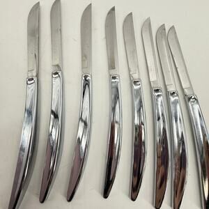 Carvel Hall USA Stainless Steel Steak Knives Set Of 8 Vintage Flatware MCM